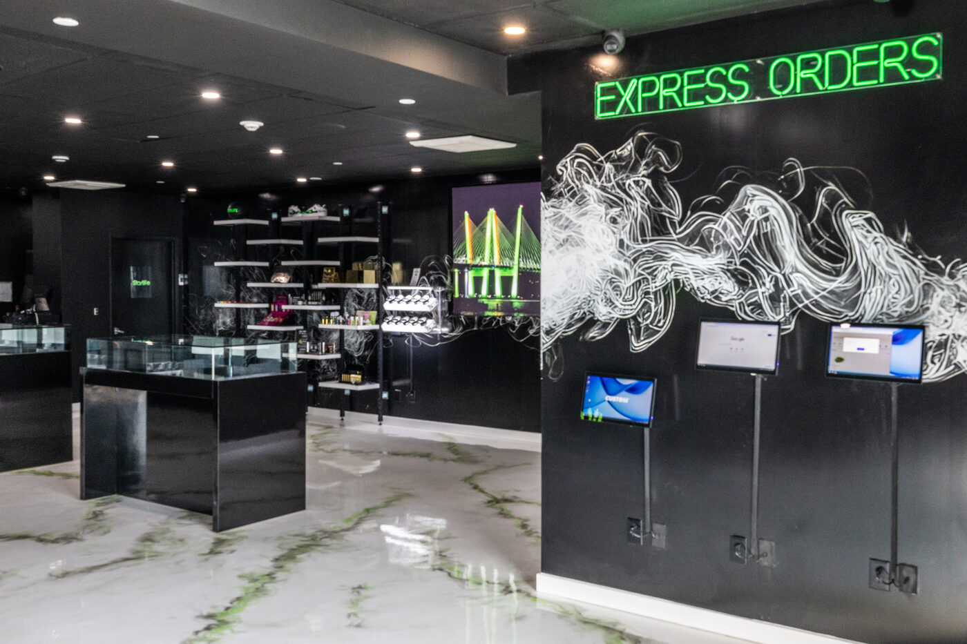 Express self-order kiosks inside Starlife Dispensary
